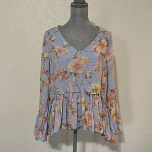 A Beautiful Soul (Arula) Floral Long Sleeve Peplum Style Sz A (Amazing=1X)